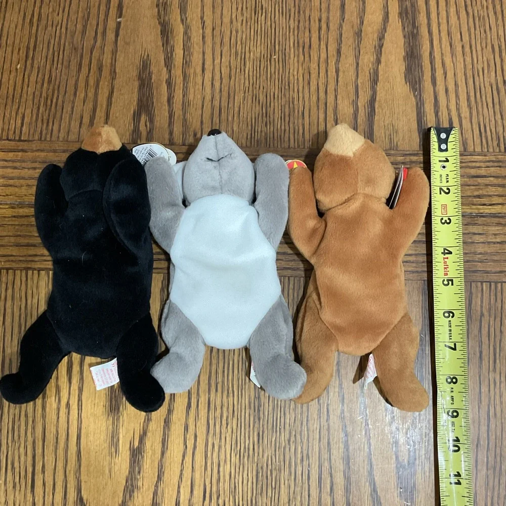 Ty Beanie Babies Plush Bear Trio: Koala Mel, Blackie & Cubbie